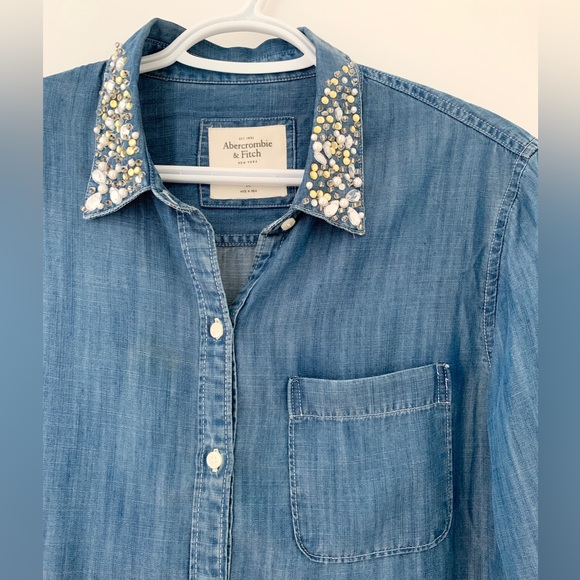Abercrombie & Fitch Jewel Collar Denim Shirt Blouse - Picture 3 of 7